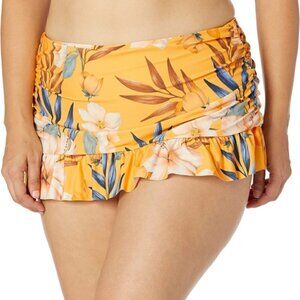 La Blanca Belle Fiore Skirted Hipster Bikini Swimsuit Bottom, Marigold